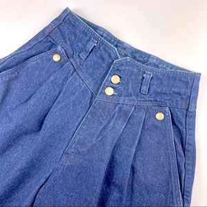 Vintage Paper Bag Jeans FRENCH NAVY PETITE Cotton Denim High Rise High Waist